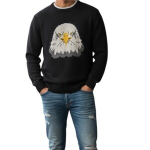 MCJC American Bald Eagle Black Graphic Long Sleeve Acrylic Blend Sweater Small